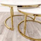 Cato Nest of 2 Short Round Gold Coffee Tables with White Stone Tops - Furniture Network