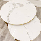 Cato Nest of 2 Short Round Gold Coffee Tables with White Stone Tops - Furniture Network