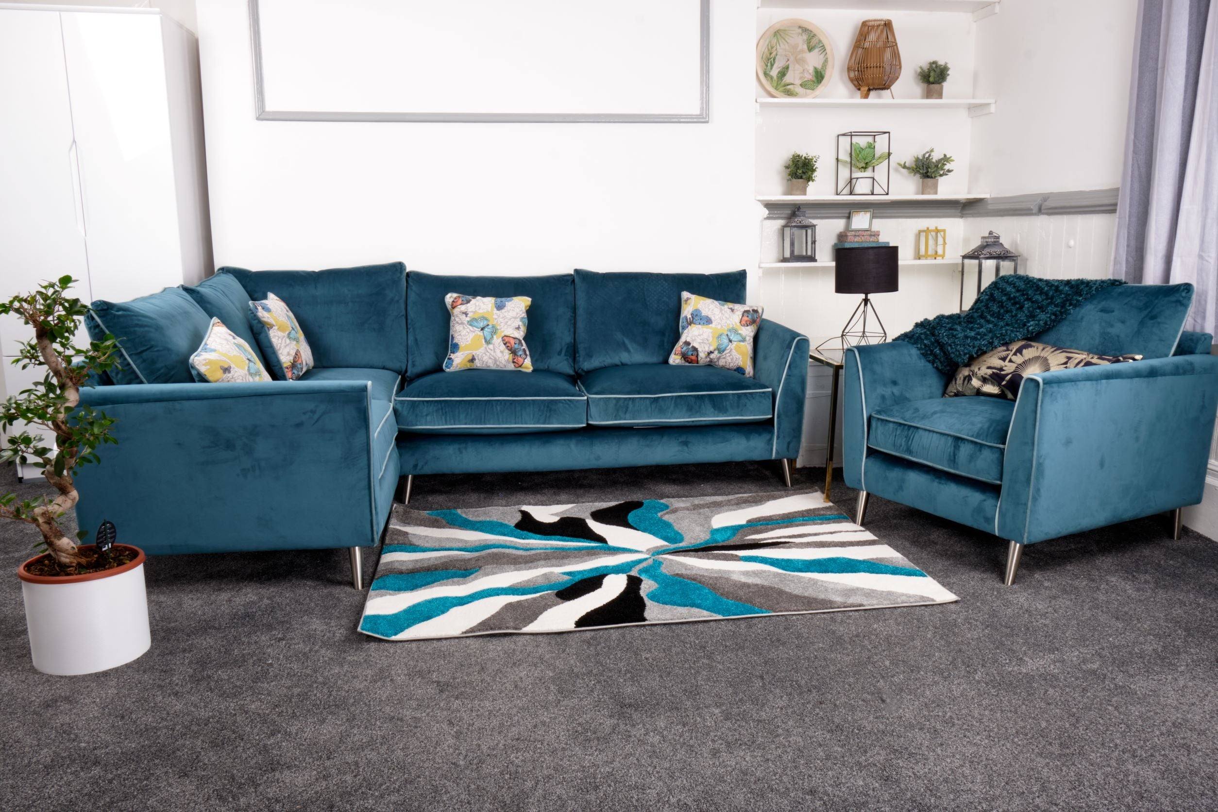 Bennett Sofa Set (Corner Sofa & Armchair) Teal - Furniture Network