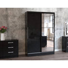 Lynx 2 Door Sliding Mirrored Wardrobe in Black - Furniture Network