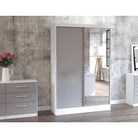 Lynx 2 Door Sliding Mirrored Wardrobe in White - Furniture Network