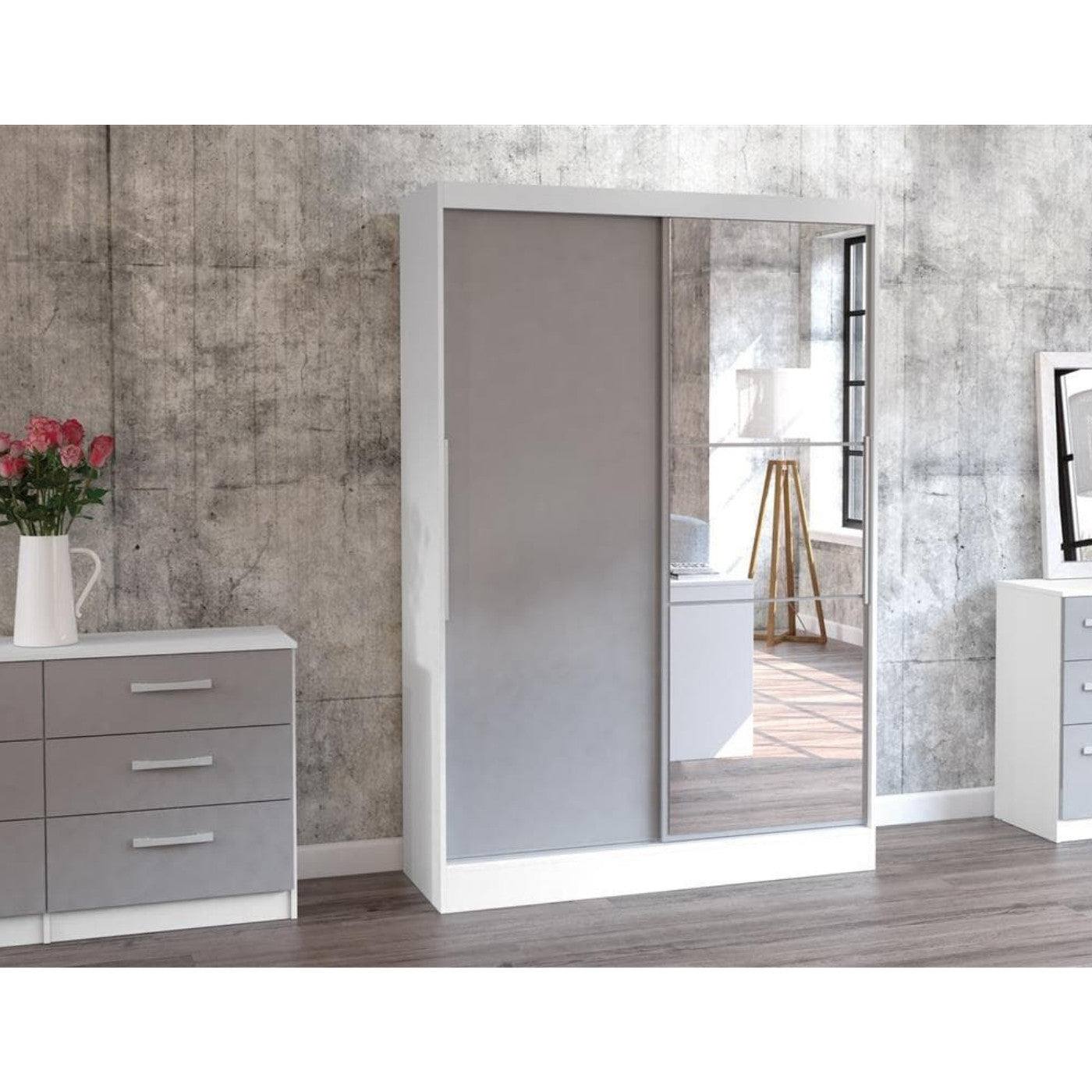 Lynx 2 Door Sliding Mirrored Wardrobe in Grey - Furniture Network