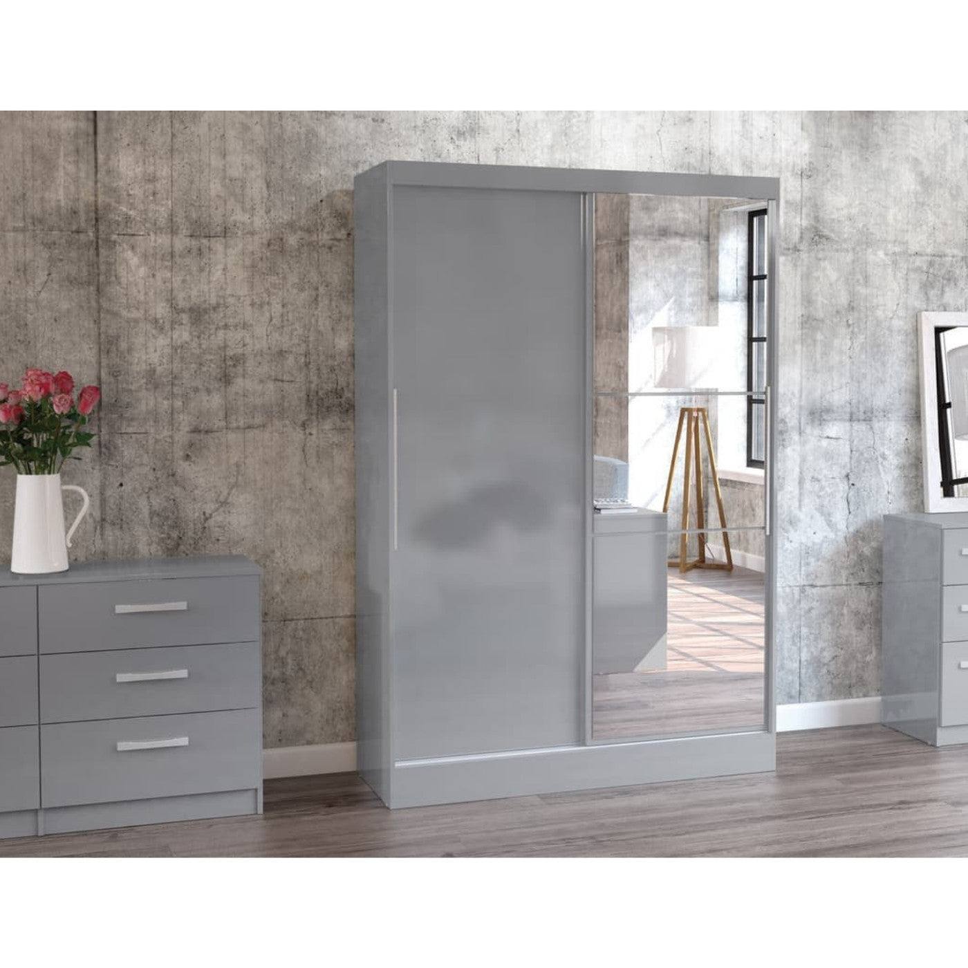 Lynx 2 Door Sliding Mirrored Wardrobe in Grey - Furniture Network