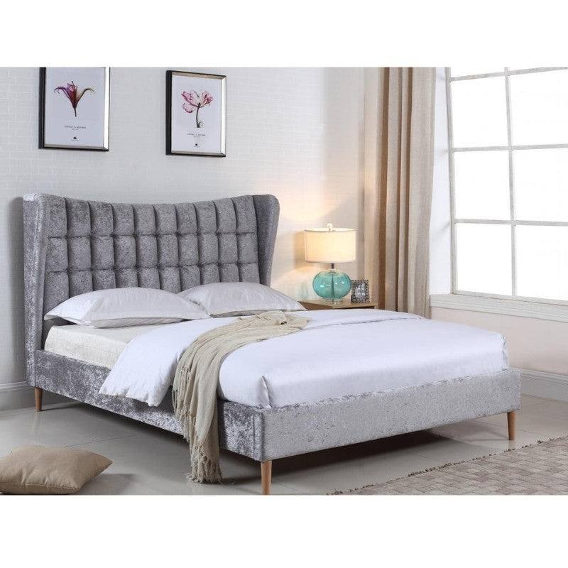 Mahala Crushed Velvet Fabric Bed - Double, King Size - Grey - Furniture Network