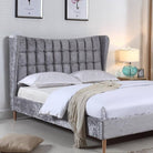 Mahala Crushed Velvet Fabric Bed - Double, King Size - Grey - Furniture Network