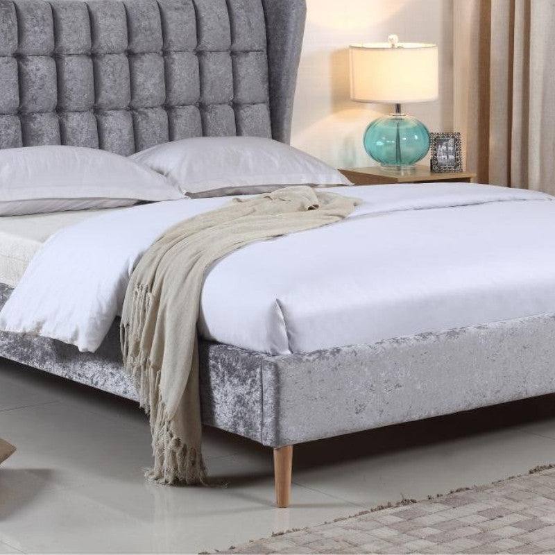 Mahala Crushed Velvet Fabric Bed - Double, King Size - Grey - Furniture Network