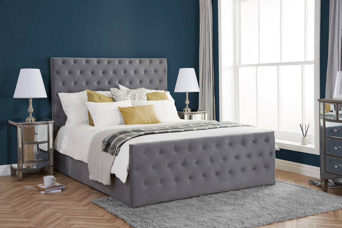 Marquis Grey Velvet Fabric Ottoman Storage Bed - Furniture Network