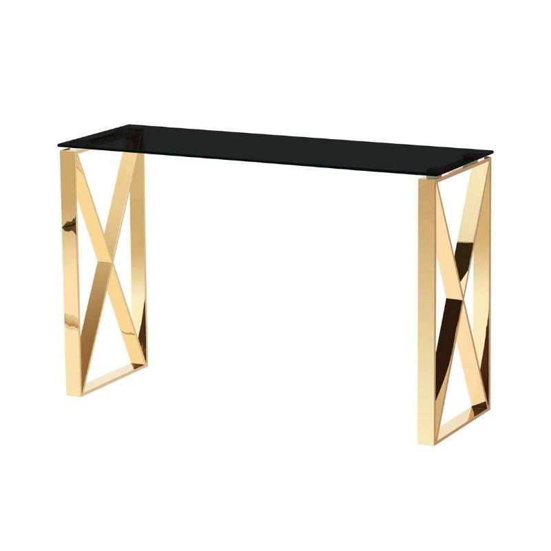 Ningbo Black Glass Gold Frame Hallway Console Table - Furniture Network