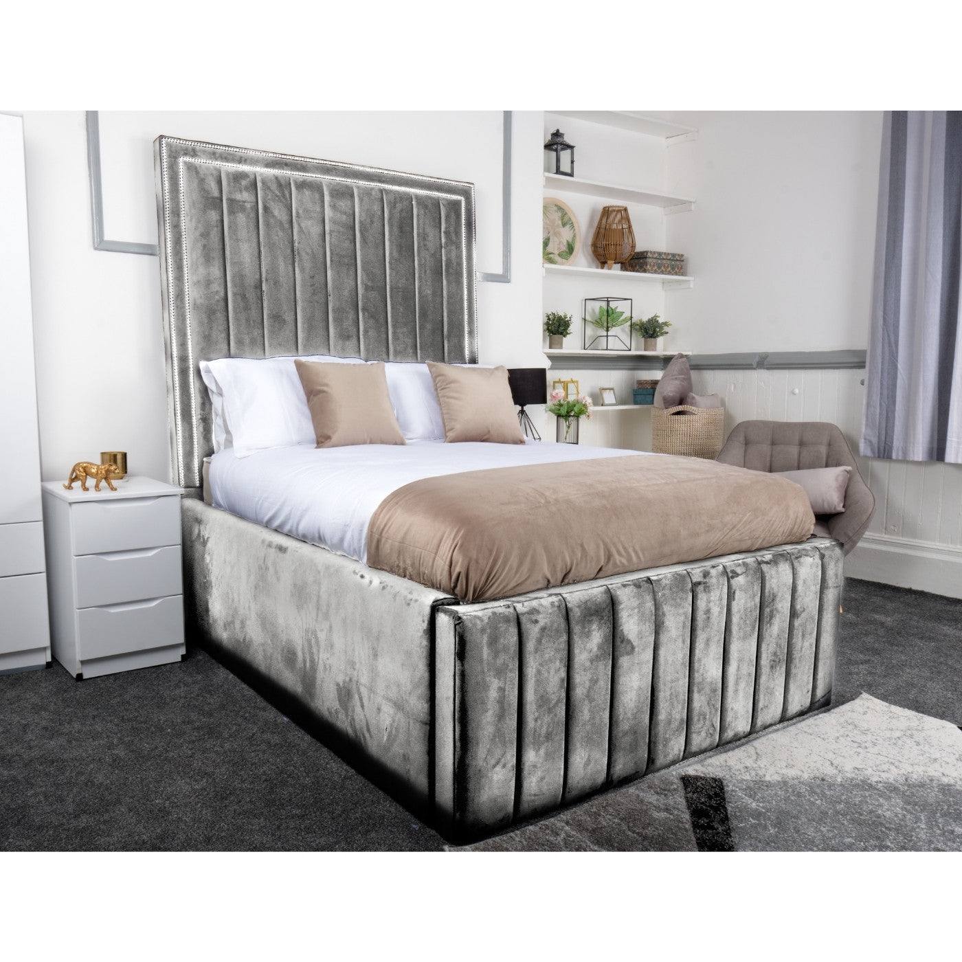 Oslo Bed - Velvet Fabric Ottoman Bed Black, Grey, Blue - Furniture Network