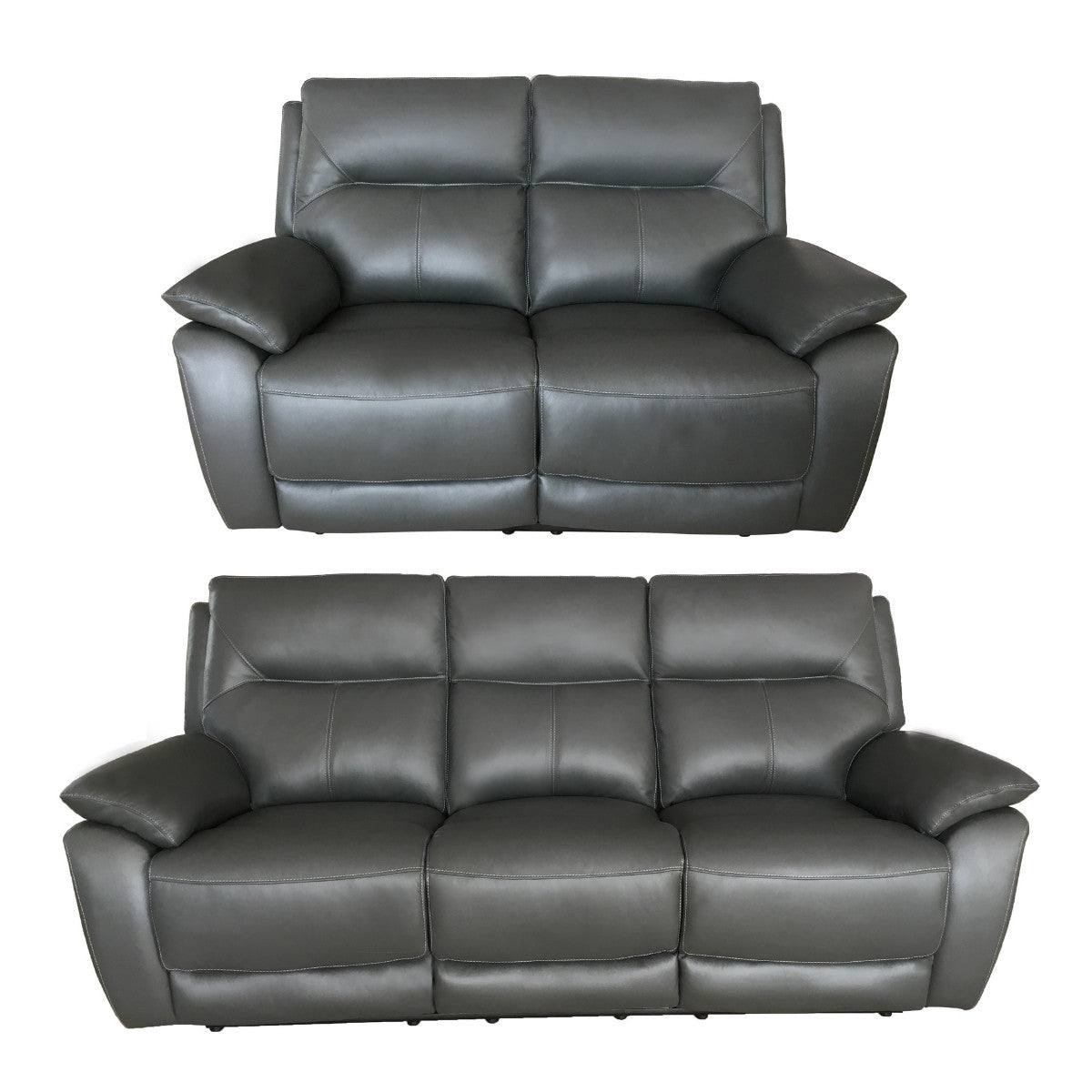 Rimini Leather Recliner Sofa Set - Grey or White - Furniture Network