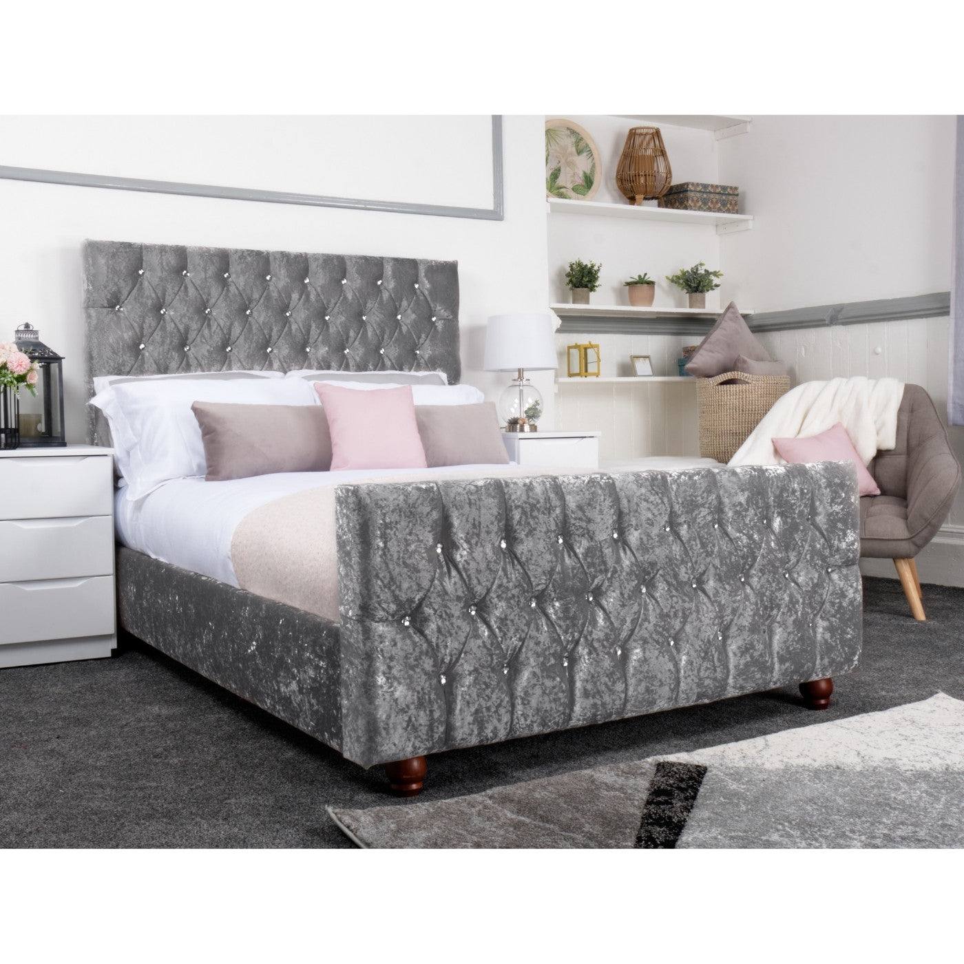 Rubia Bed - Crushed Velvet Fabric Ottoman Bed Frame - Furniture Network