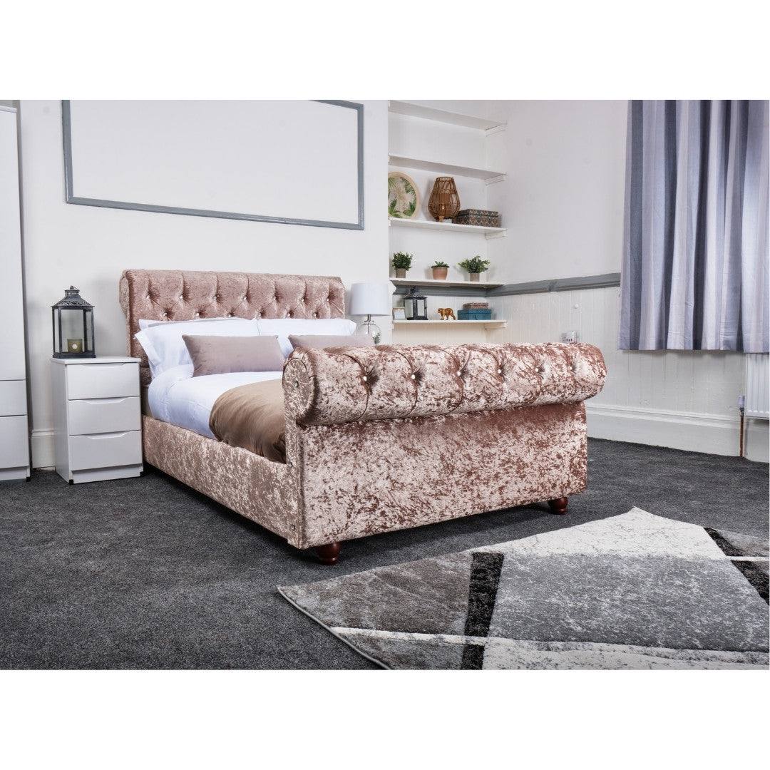 Florence Bed - Crushed Velvet Ottoman Bed Double, Queen, King - Furniture Network