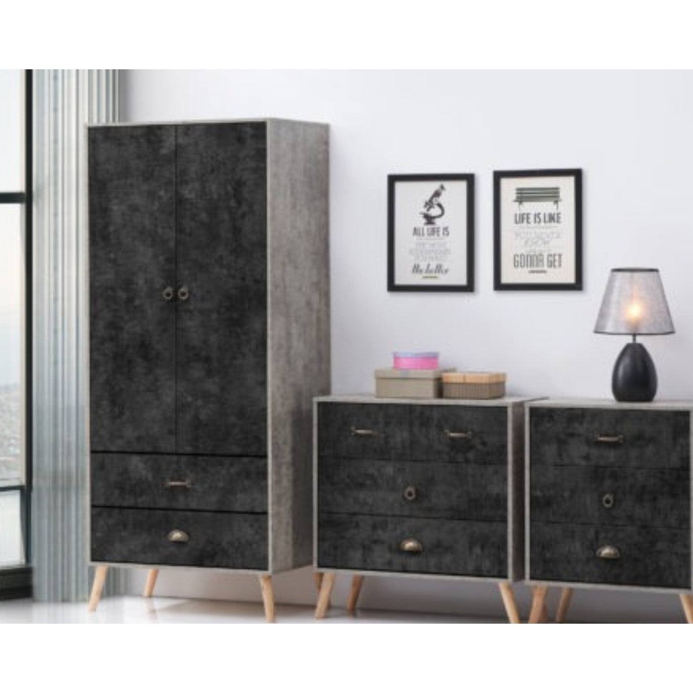 Nordic 2 Door 2 Drawer Wardrobe in Black - Furniture Network