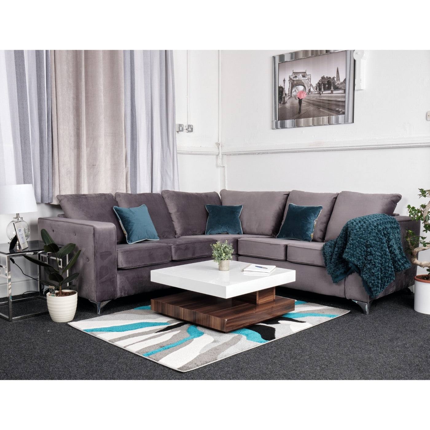 Paris Corner Sofa (Grey, Blue) - Furniture Network