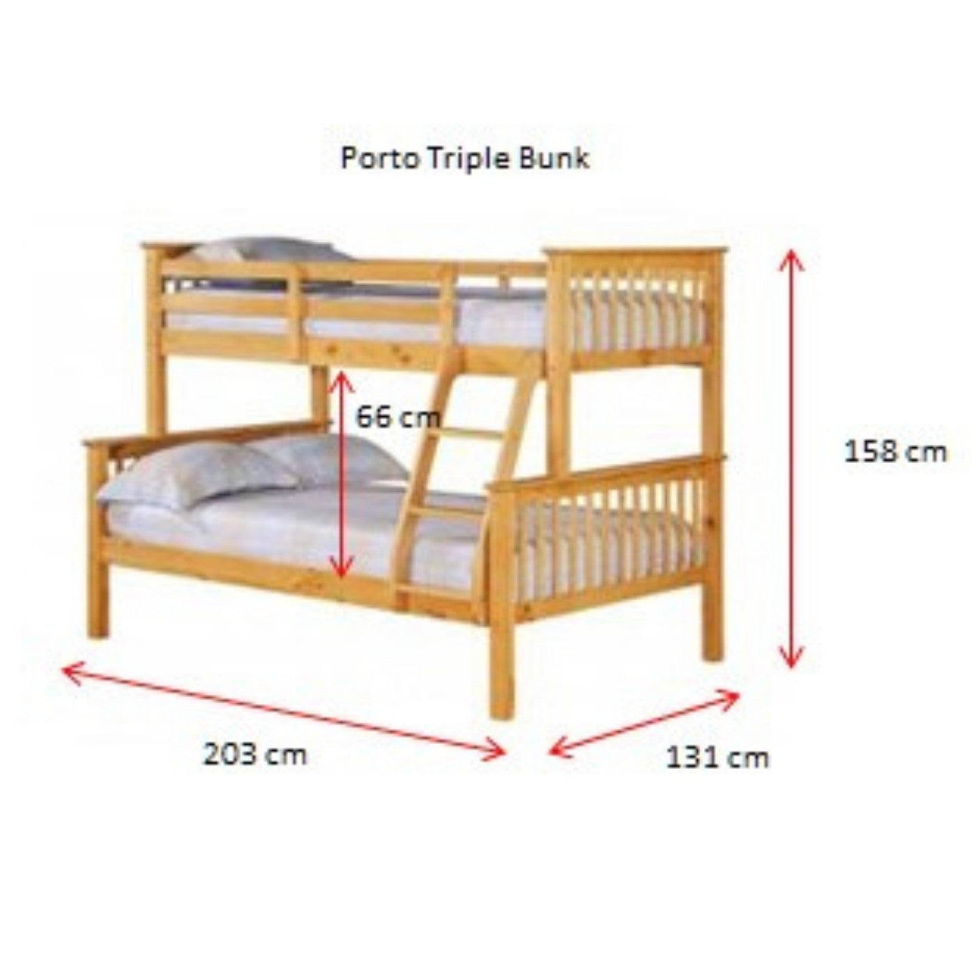 Porto Bunk Bed for Children - Double & Triple Sleeper in White or Pine - Furniture Network