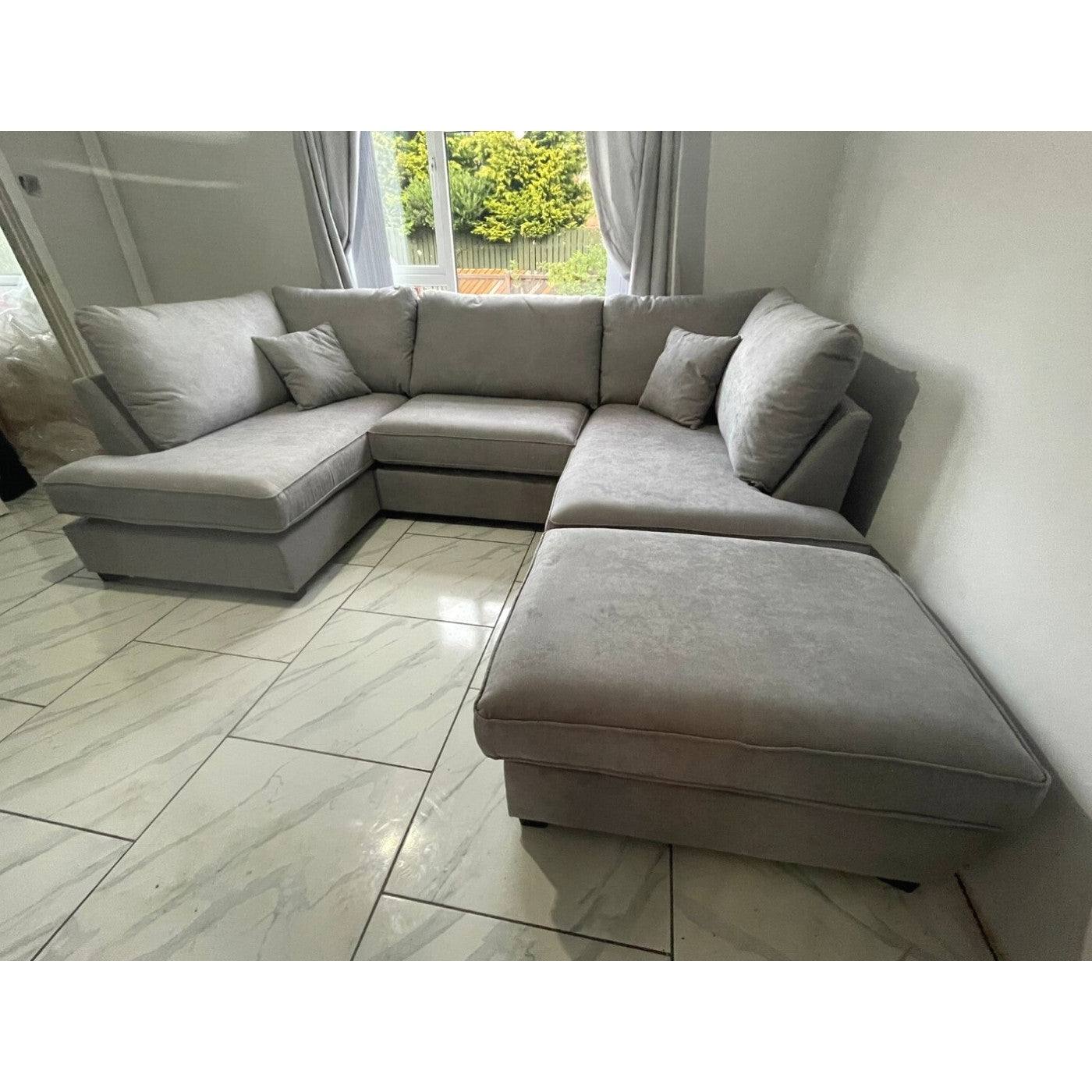 Carnaby Large U-Shaped Corner Sofa, Full Back Grey - Furniture Network