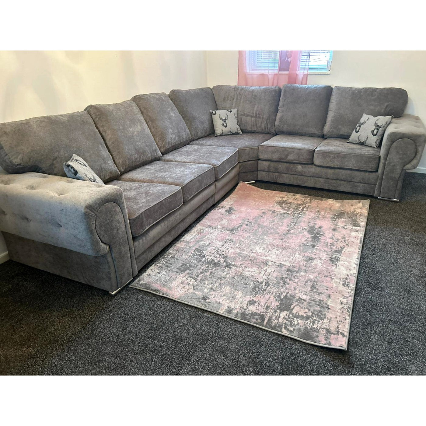 Verona Full Back 6 Seater Left or Right Large Corner Sofa Grey - Furniture Network