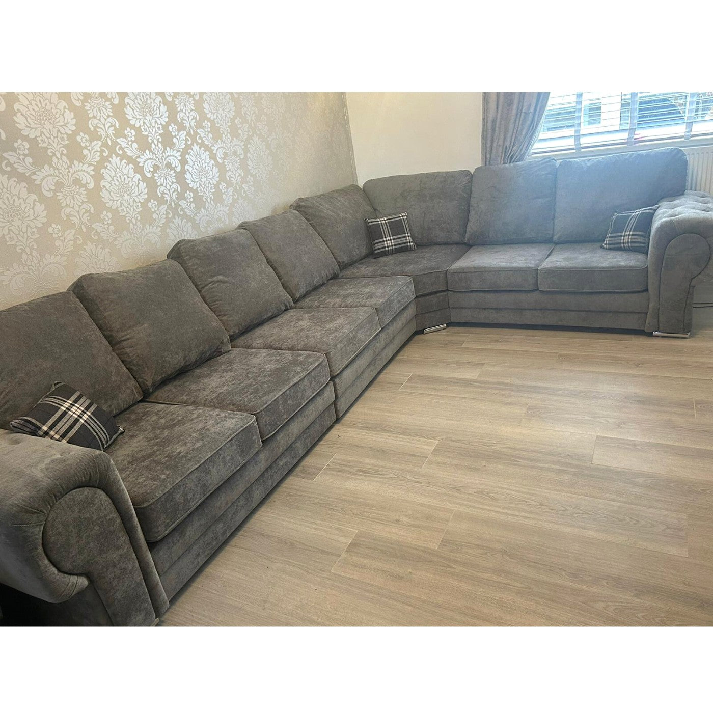 Verona 7 Seater Large Corner Sofa, Full Back Grey - Furniture Network