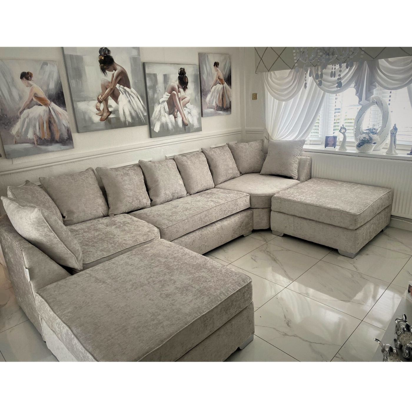 Bishop U-Shape Corner Sofa Scatter Back Beige - Furniture Network