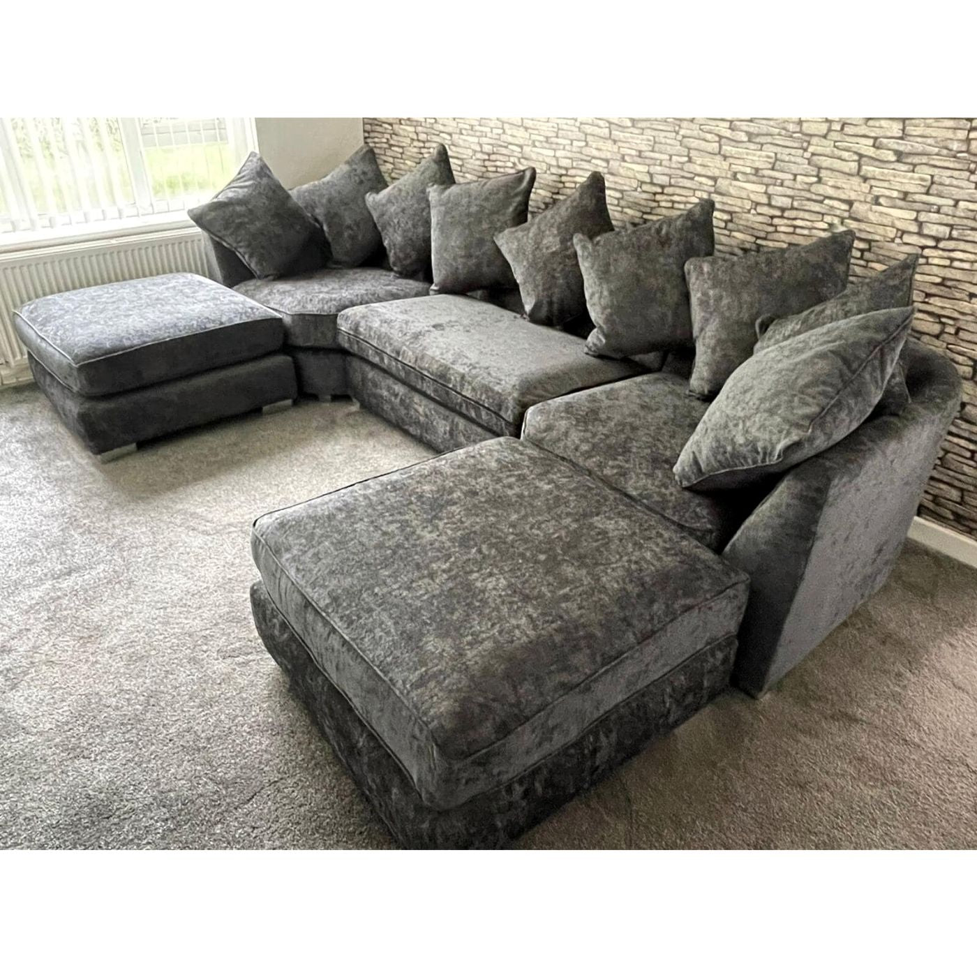 Bishop U-shape Corner Sofa Scatter Back Charcoal Grey - Furniture Network