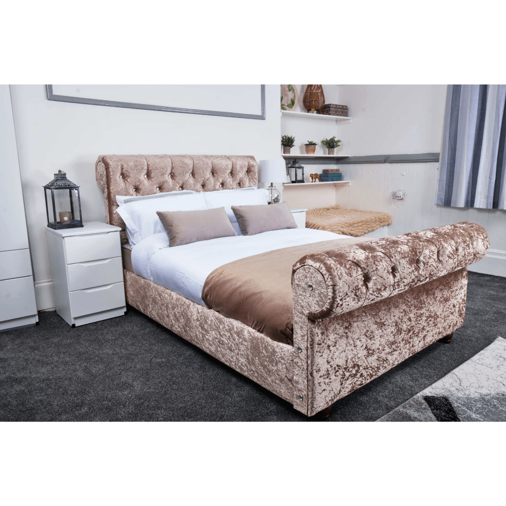 Florence Bed - Crushed Velvet Ottoman Bed Double, Queen, King - Furniture Network