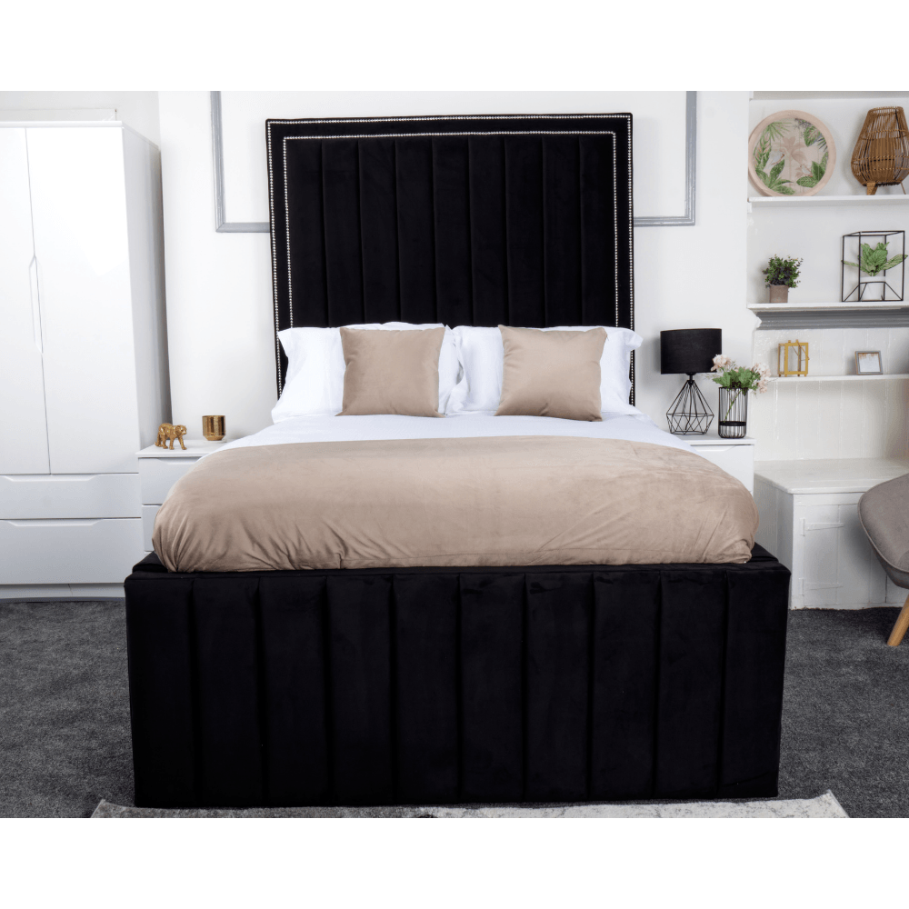 Oslo Bed - Velvet Fabric Ottoman Bed Black, Grey, Blue - Furniture Network