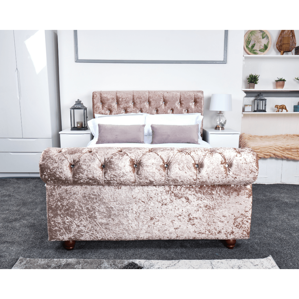 Florence Bed - Crushed Velvet Ottoman Bed Double, Queen, King - Furniture Network