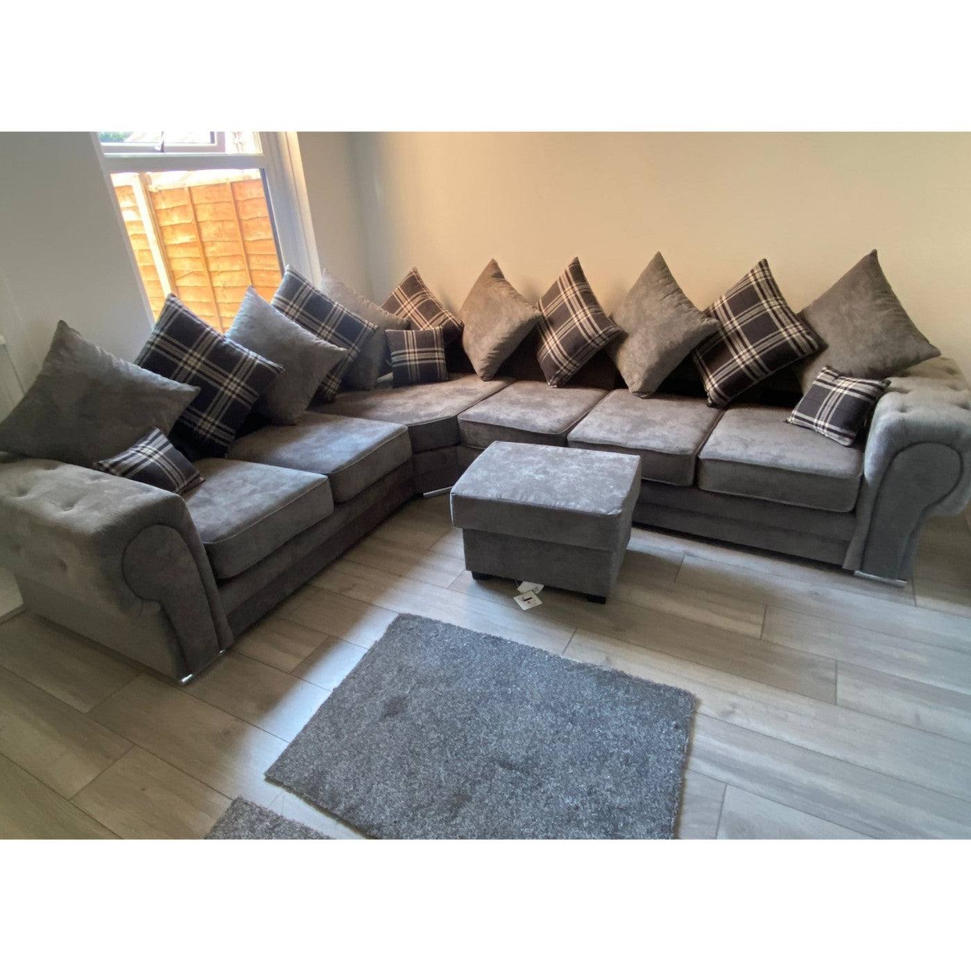 Verona 6 Seater Corner Sofa, Scatter Back in Grey - Furniture Network