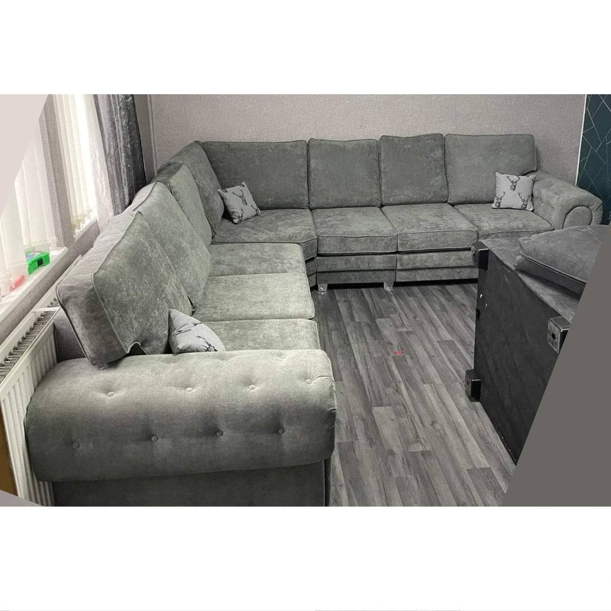 Verona 7 Seater Large Corner Sofa, Full Back Grey - Furniture Network