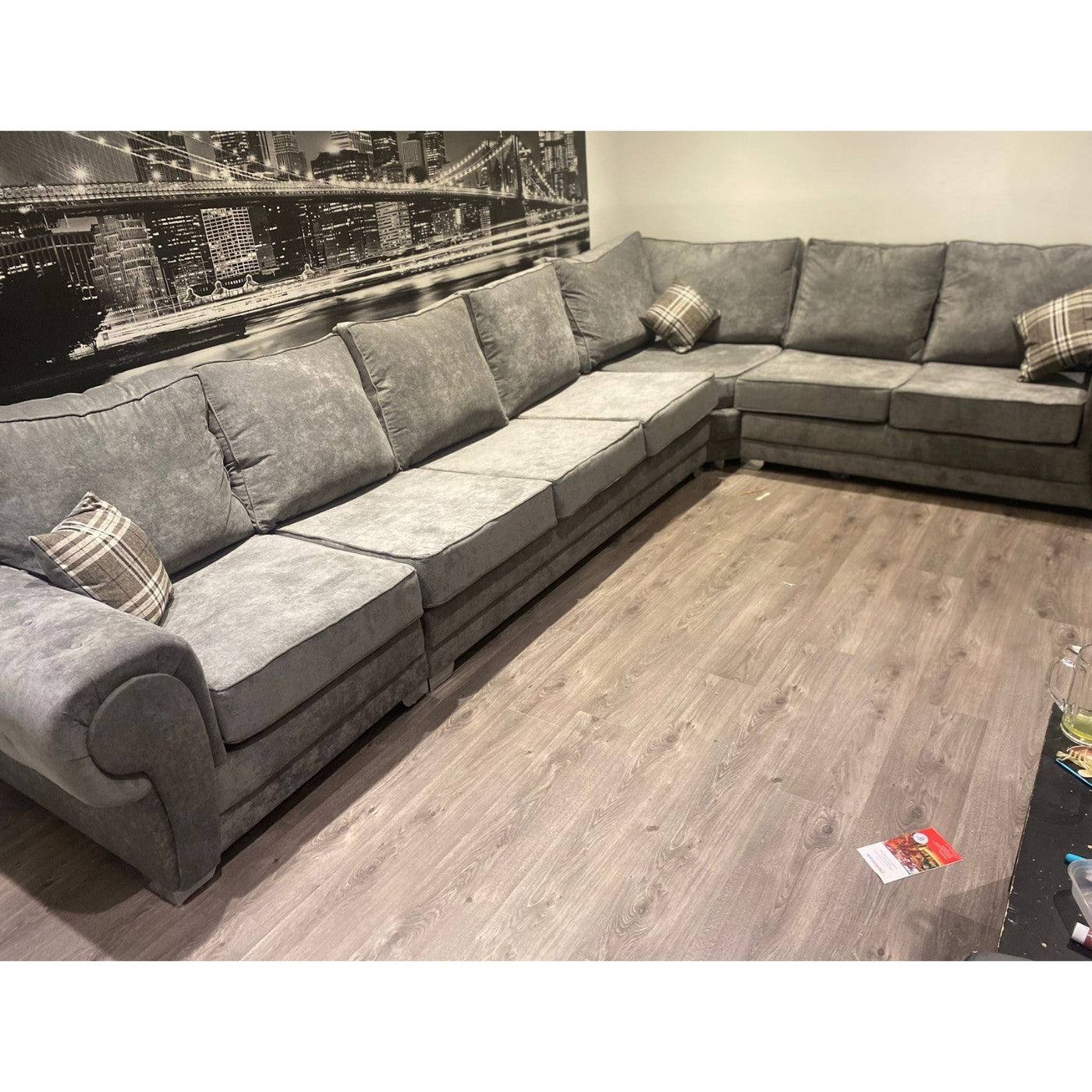 Verona 7 Seater Large Corner Sofa, Full Back Grey - Furniture Network