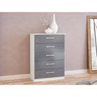 High-Gloss Lynx 5 Drawer Chest in Grey, Black, White, Brown, Silver - Furniture Network