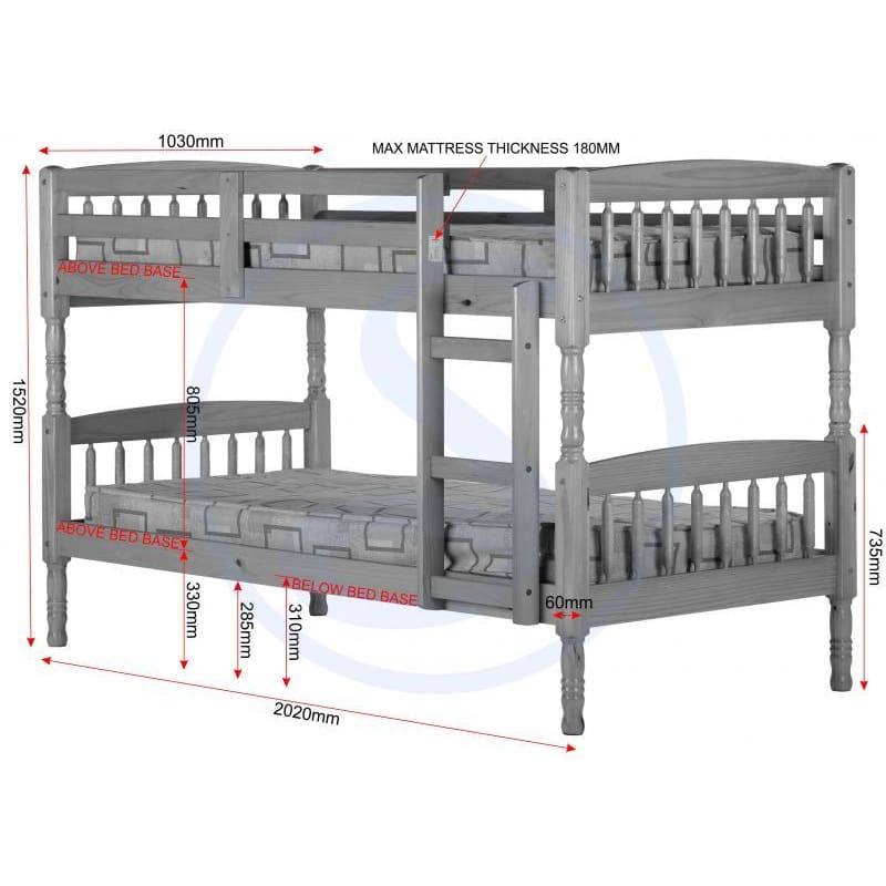 Albany 3' Children's Bunk Bed in Pine Wood - Furniture Network