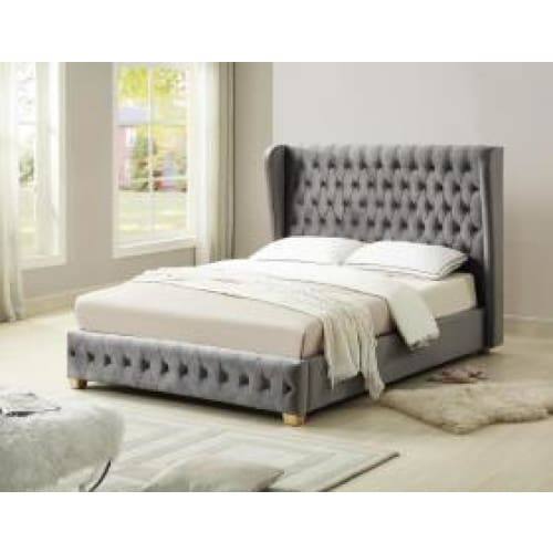 Anderton Velvet Bed Silver - Furniture Network