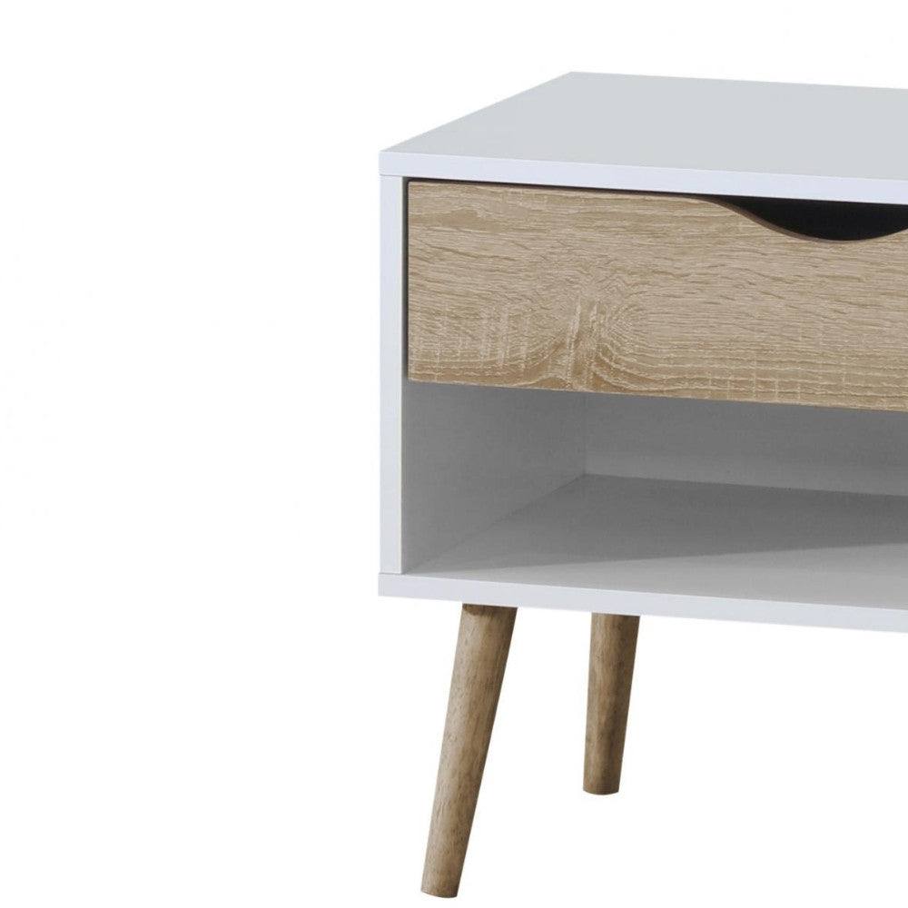 Scandinavian Style Bedside Table With 1 Drawer - White & Oak - Furniture Network